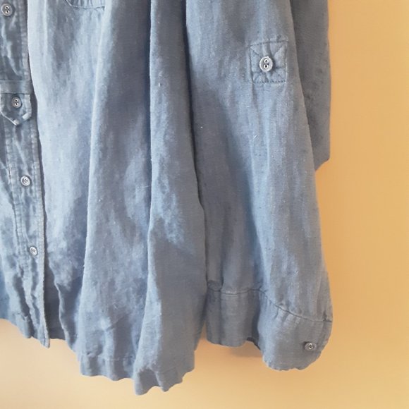 Jones New York Blue 100% Linen Button Up Collared Shirt - Picture 5 of 10